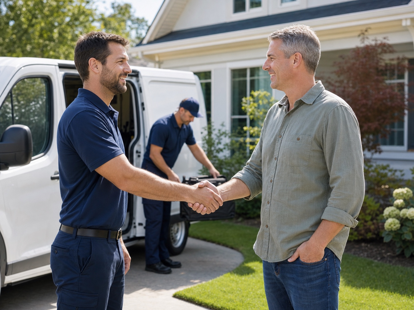 Service professional shaking hands with a customer after a completed visit